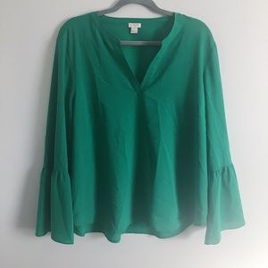 J.Crew Bell Sleeve Top Jade Green Size XXL